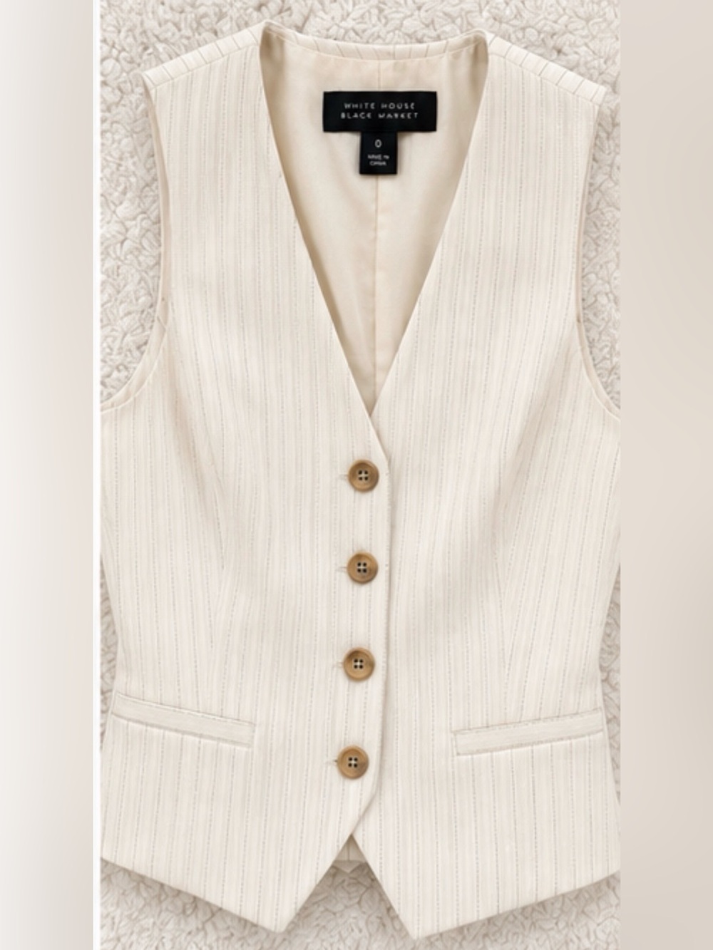 White House Black Market Cream Pinstripe Vest